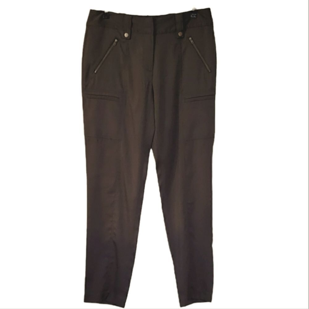 Ellen Tracy Army Green Utility Betty Wide Leg Silky Pants Size 10